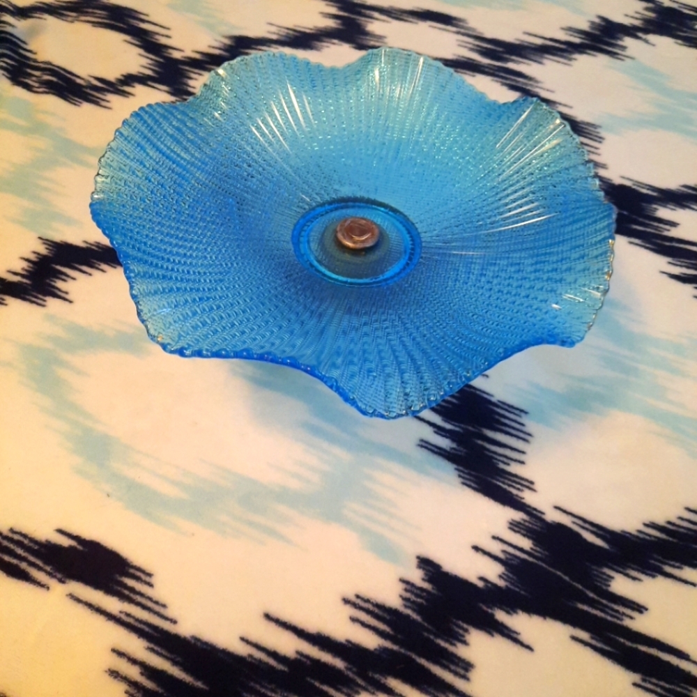 Vintage Blue Venetian Glass Pedestal